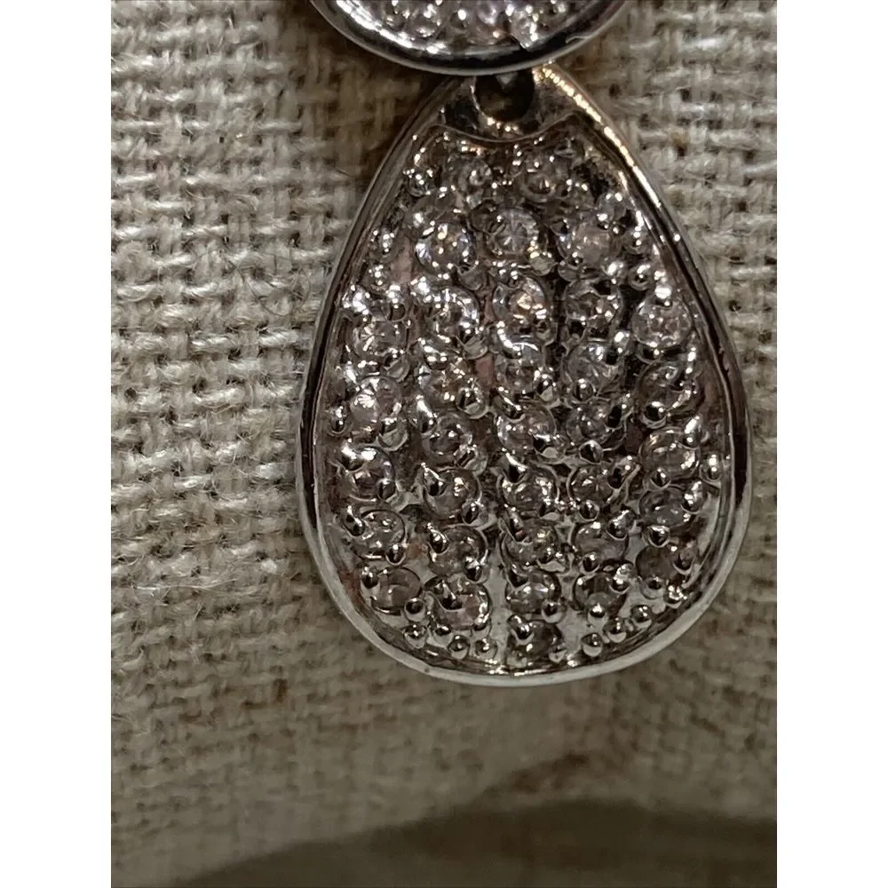 CZ Teardrop Shape Crystals EARRINGS Drop Dangle‎ Statement Silver Tone NWOT